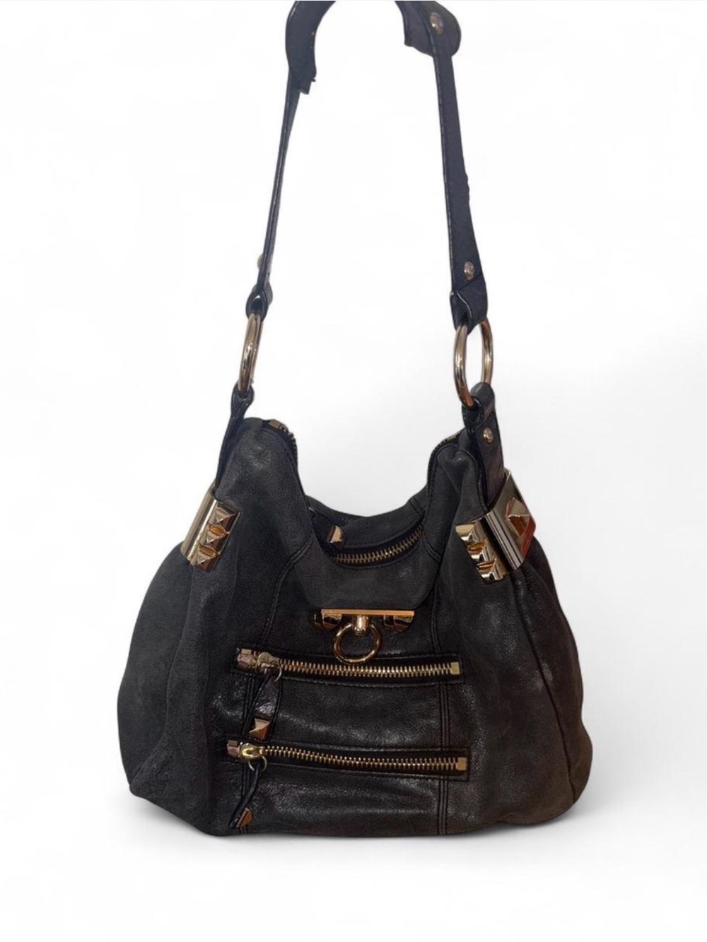 Black Betsey Johnson  Leather Shoulder Bag with Gold Hardware